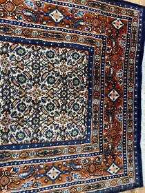 Nádherný ručne viazaný modrý Moud koberec, top stav, 300x79 - 6