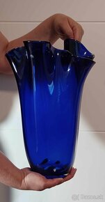 PREDANE  Obrovská kobaltová váza Fazzoletto Murano 60te roky - 6