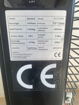 Elektrický paletový vozík CL1530, 3m - 6