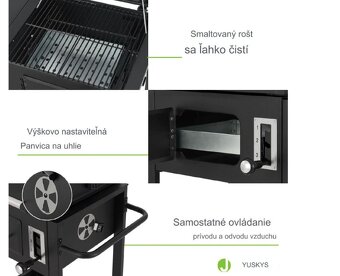 Gril s kolieskami a krytom na drevené uhlie - 6