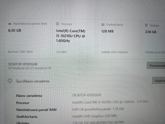 Hp elitebook 850 g7 - Intel core i5 -8gb ram -ssd - 6