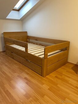 Dubová posteľ 90x200cm s výsuvným lôžkom - 6