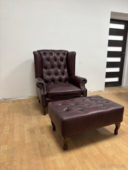 CHESTERFIELD ŠTÝL,KOŽENÁ SEDAČKA,3+1+UŠÁK+TABURET,NOVÁ - 6