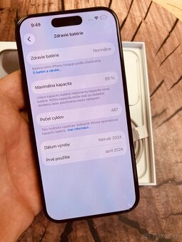 iPhone 15 pro 256 black batéria 89% originál top stav - 6
