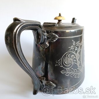 Tradičný postriebrený viktoriánsky čajník s rohovinovou úchy - 6