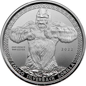 Stříbrná investiční mince Kongo Gorila 1 Oz 2015 až 2023 - 6