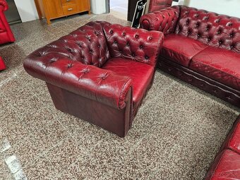 CHESTERFIELD ŠTÝL,BORDOVO-ČERVENÁ KOŽENÁ,NEROZŤAHOVACIA - 6