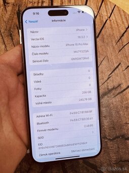 iphone 15 Pro max 256 natural batéria 90% top stav - 6