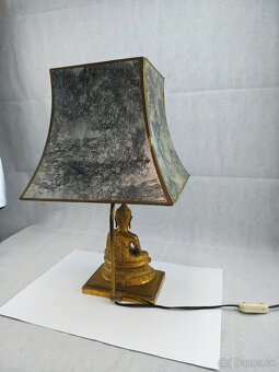 Antická bronzová stolová lampa s Budhovou soškou - 6