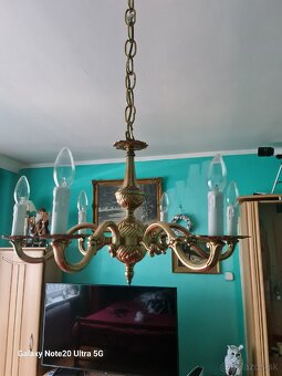 Stary mosadzny luster, prekablovany stačí zavesiť - 6