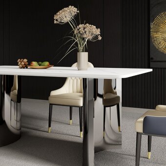 strieborný glamour stôl s mramorovou doskou 180 PREMIUM - 6