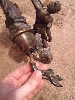 Socha, bronzová starožitnosti, jazdec, kôň - 6