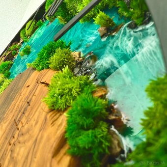 Machove hodiny s drevom s epoxidom 60cm olivove drevene - 6