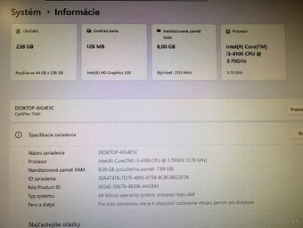 Počítač DELL.Intel i3-6100 2x3,70GHz.8gb ram.256gb SSD - 6