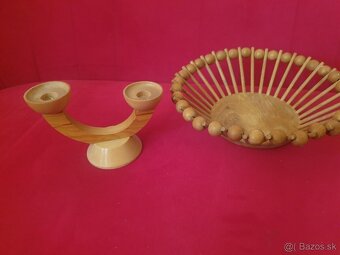 Sklenený krčah, drevená misa a svietnik - 6