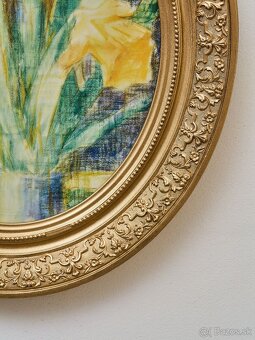 Nadčasový obraz s motívom žltých narcisov v oválnom ráme - 6