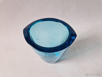 Stará modrá skleněná váza lisované sklo Václav Hanuš - 6