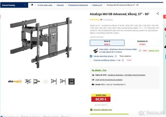 Predám: Držiak na TV kĺbový AlzaErgo M610B 37-80" (V záruke - 6