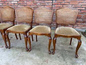 Vintage jedálenské stoličky – masívne drevo, ratanový výplet - 6