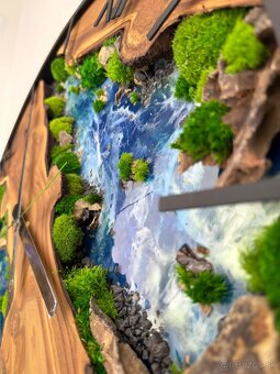 Machove hodiny 60cm , Drevene Hodiny s machom a epoxidom - 6