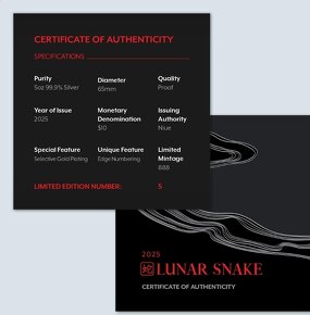 LUNAR SNAKE 5 Oz Strieborna minca 2025
- 6