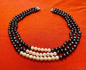 Trojradový perlový náhrdelník - pravé perly - 6