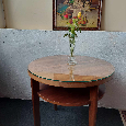 dreveny konferencny stolik so sklom.malovany obraz macky - 6
