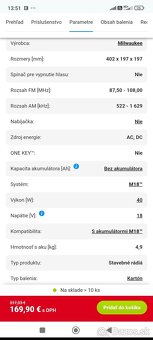 Rádio stavebné Milwaukee M18 - 6
