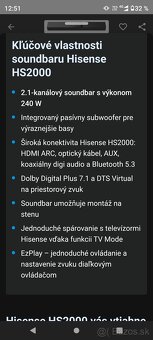 Predám nový soundbar Hisense HS2000 - 6