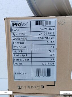 Proline 7,5x18 ET45 5X120 Silber Vw T5,T6 1227 - 6