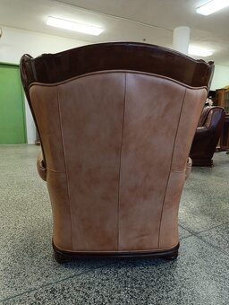 Rustikální kožené křeslo, masív, Nábytek s příběhem - 6