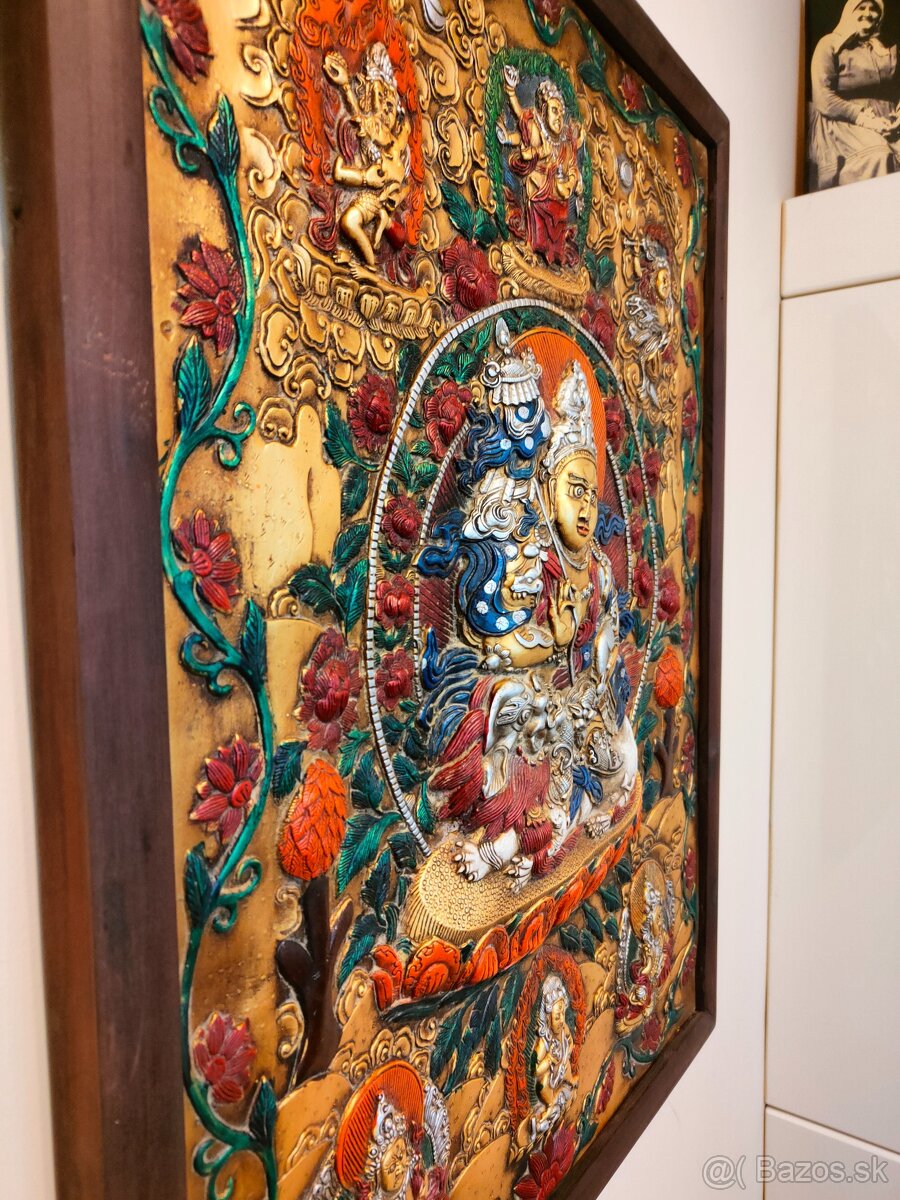 Tibetské drevo bronzová maľba - Thanka - 7