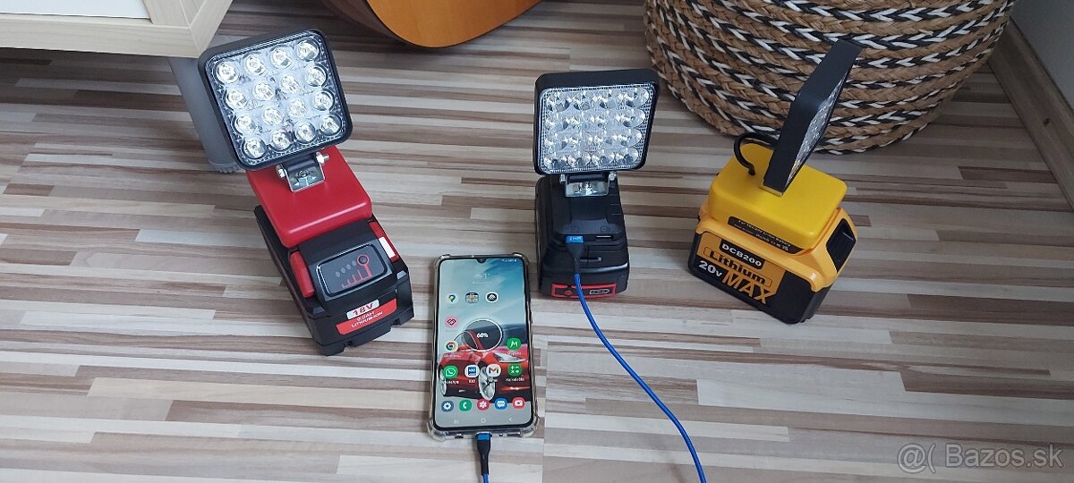 Svietidlo Aku DeWALT+Milwaake+Bosch18V+2xUSB s nabíjaním USB - 7