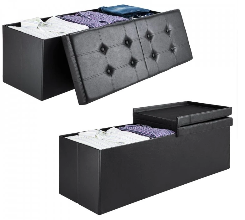 Úložná lavica s vekom 76-115 x 38 x38 cm - čierna biela sivá - 7