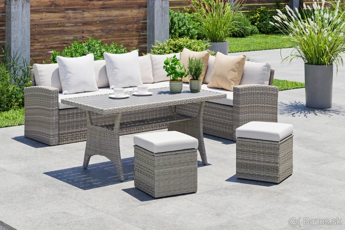 NOVÝ RATANOVÝ ROHOVÝ SET DO ZÁHRADY KOMPLET STOL + TABURETY - 7