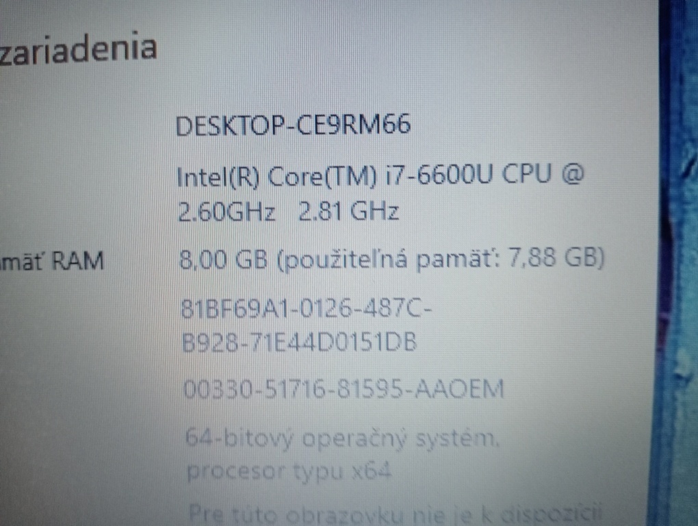 predám 12" HP elitebook 820 g3/8gb ram/ ssd/ Intel core i7 - 7