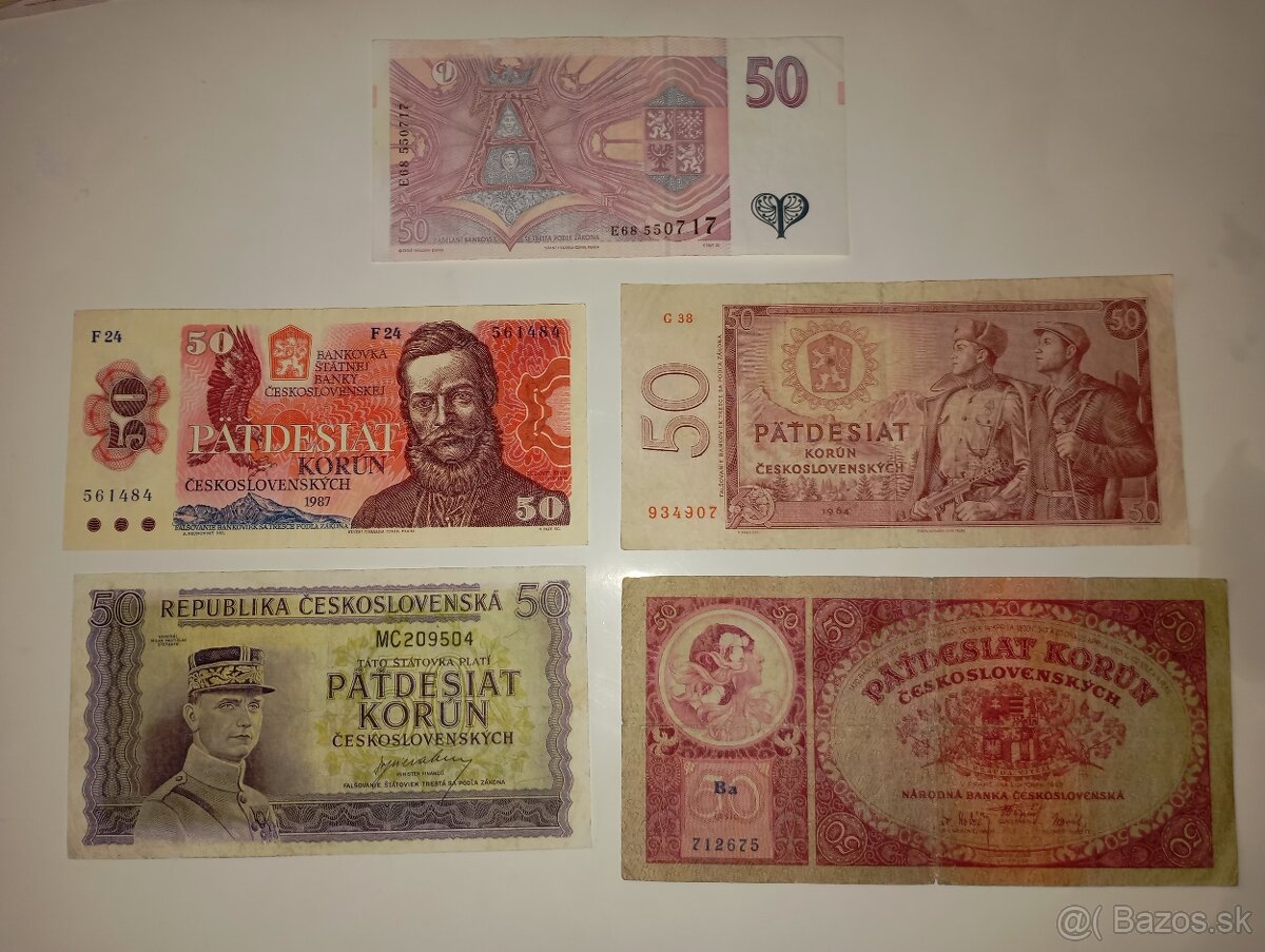 BANKOVKY 50 KČS 1929-1997, 5 RŮZNÝCH EMISÍ, VŠE NEPERFOR. - 7
