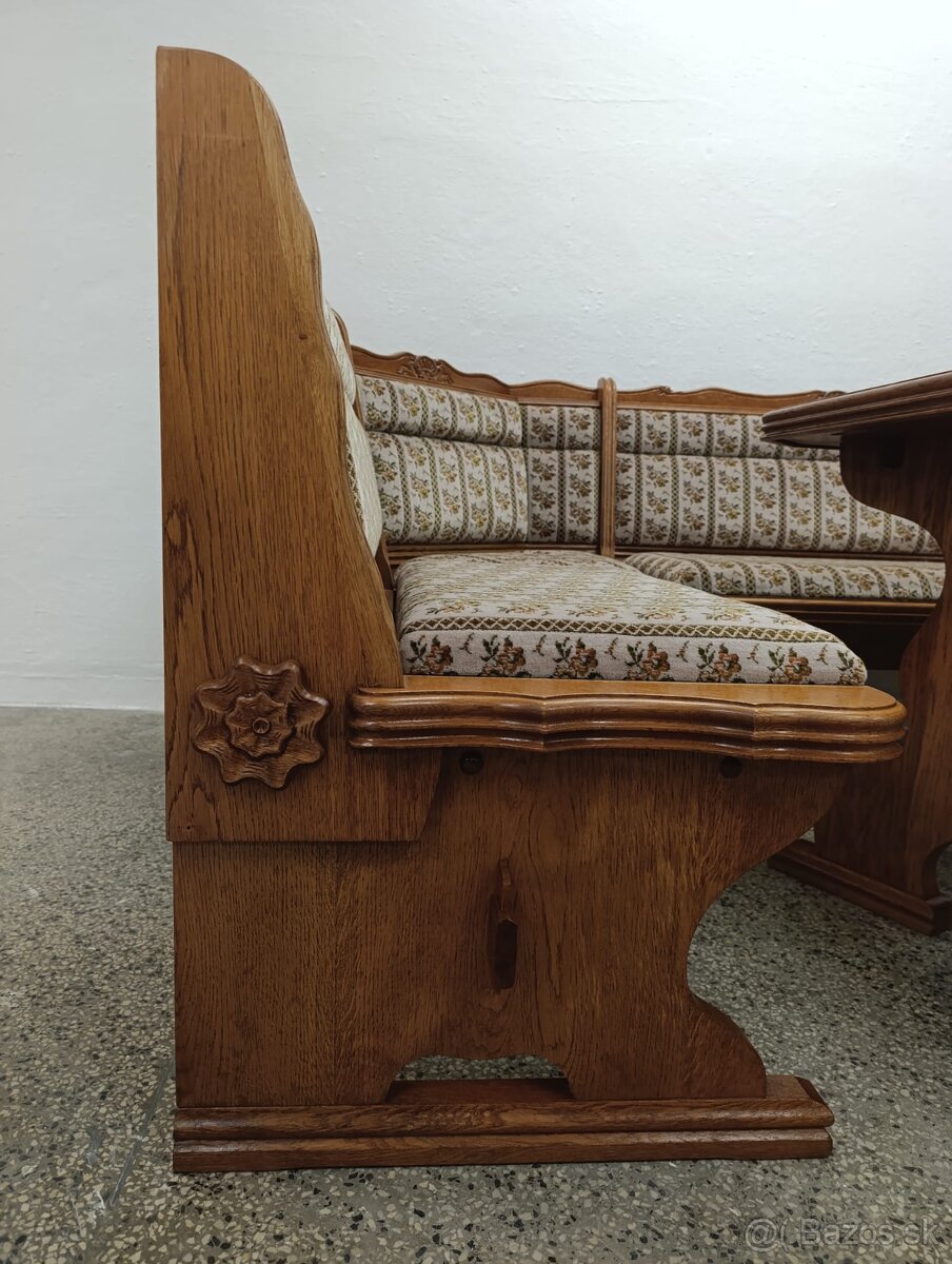 Rustikální jídelní kout, rohová lavice, stůl, křesla, židle - 7