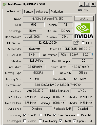 Grafická Karta GAINWARD GTS250 512MB DDR3 - 7