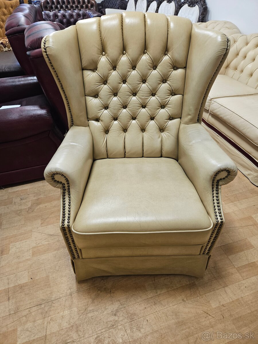 Chesterfield štý,kožená vysoká sedačka,3+1+1 - 7