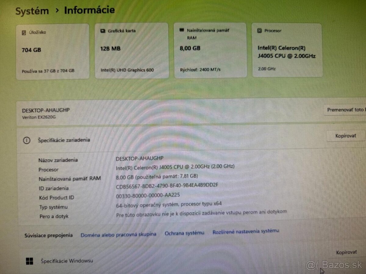 Počítač Acer.Intel Celeron J4005 2x2,00GHz.8gb ram.256SSD - 7