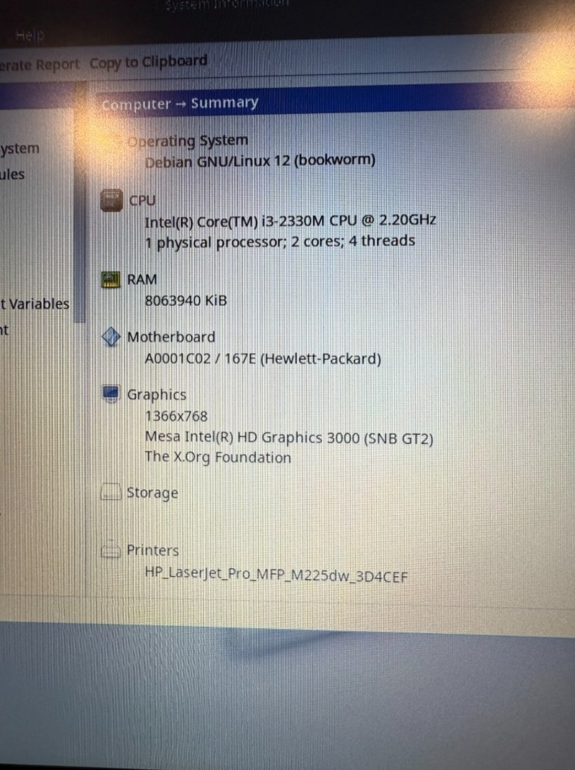 Notebook HP i3-2330M / 8 GB RAM / 250 GB SSD / LINUX MX - 7