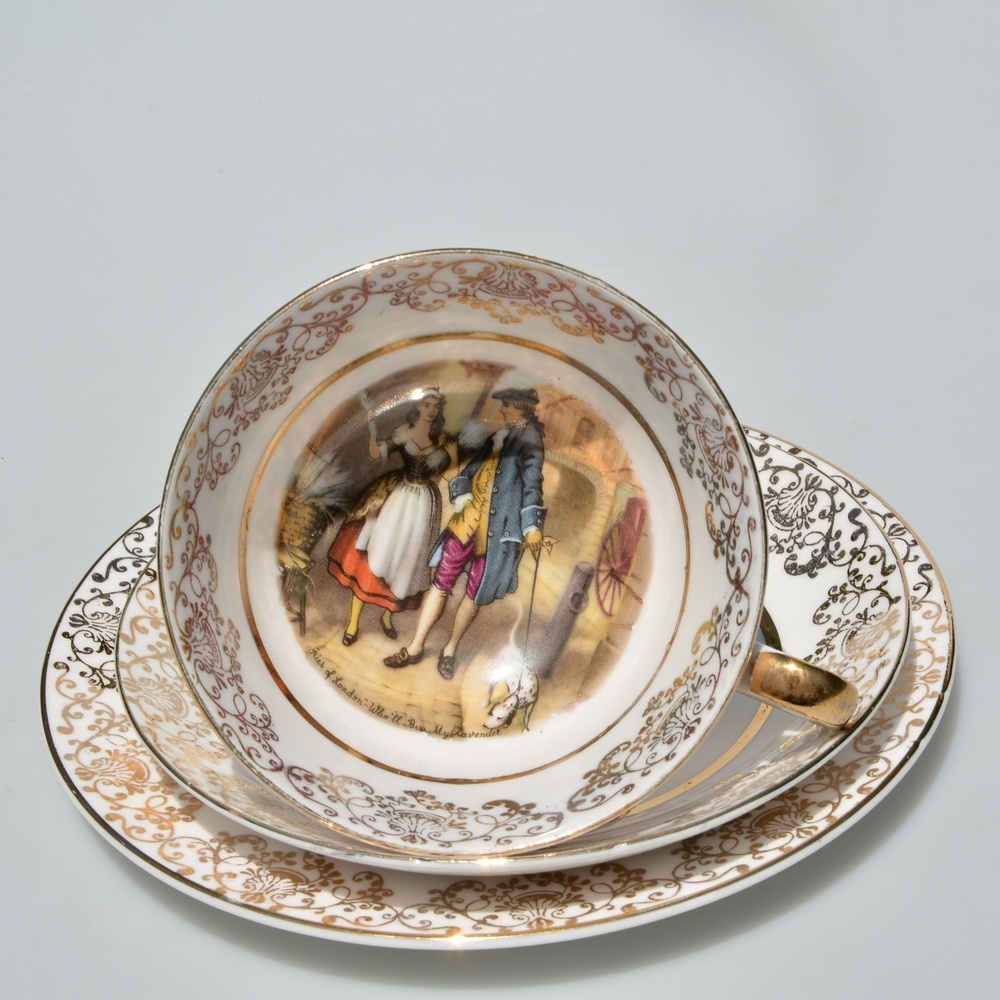 Starožitný porcelánový trojset - Gavalier a predavačka - 7