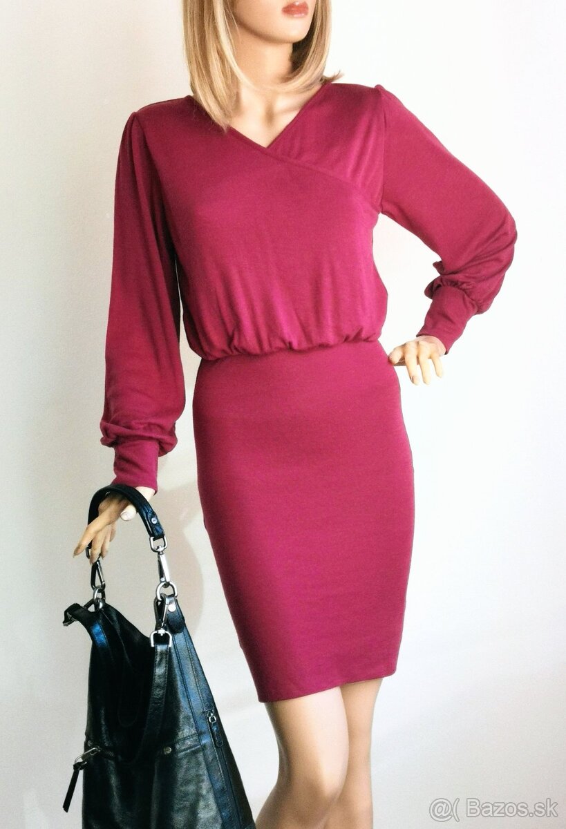 Elegantné merino šaty vo farbe bordó - 7