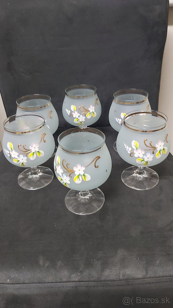 Poháre s kvetinkami na koňak ručná maľba 6ks - 7