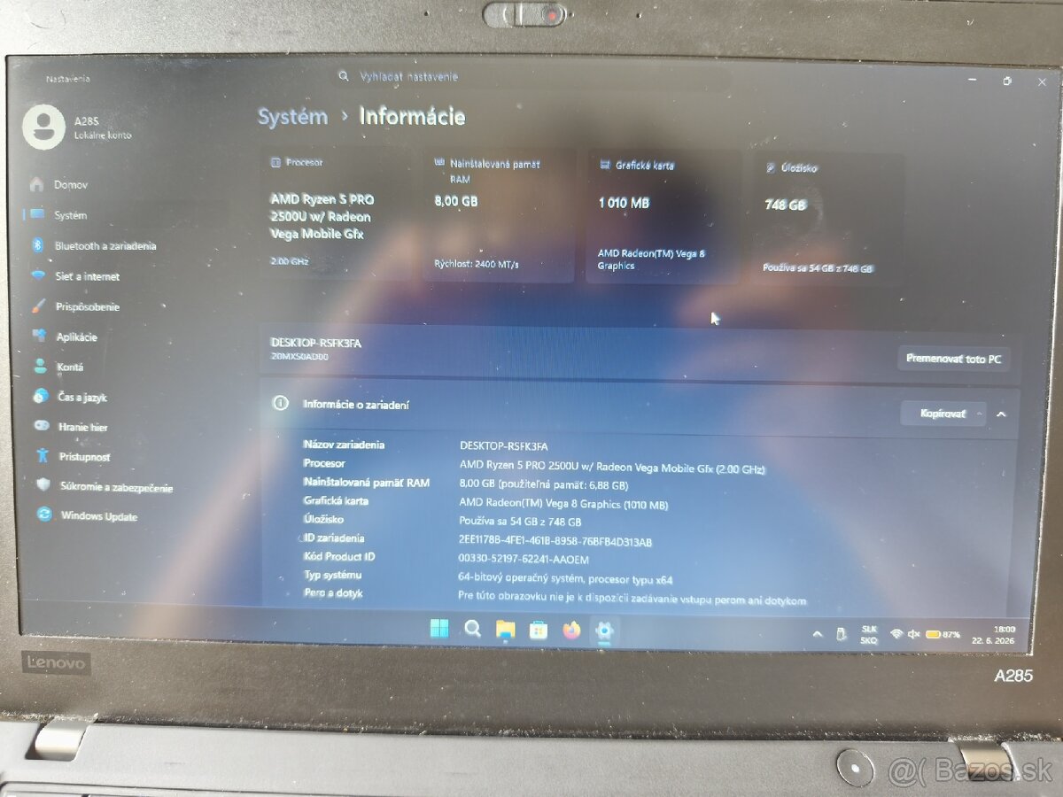 Lenovo ThinkPad A285 - 7