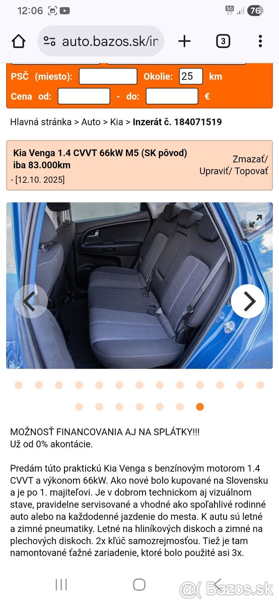 Kia Venga 1.4 CVVT 66kW M5 83.000km - 7