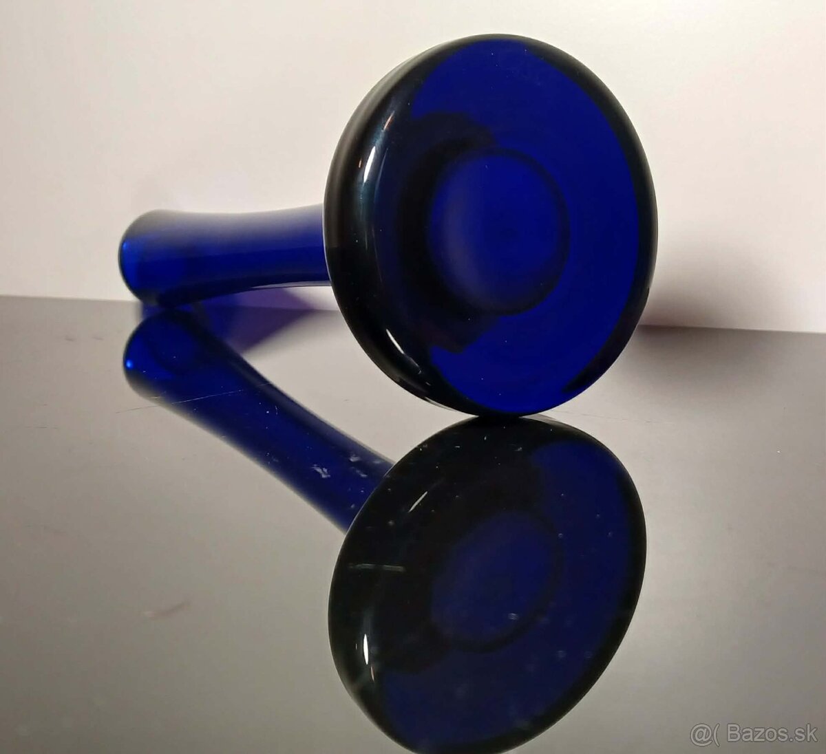 Krásna kobaltová signovaná sklenená váza - 7