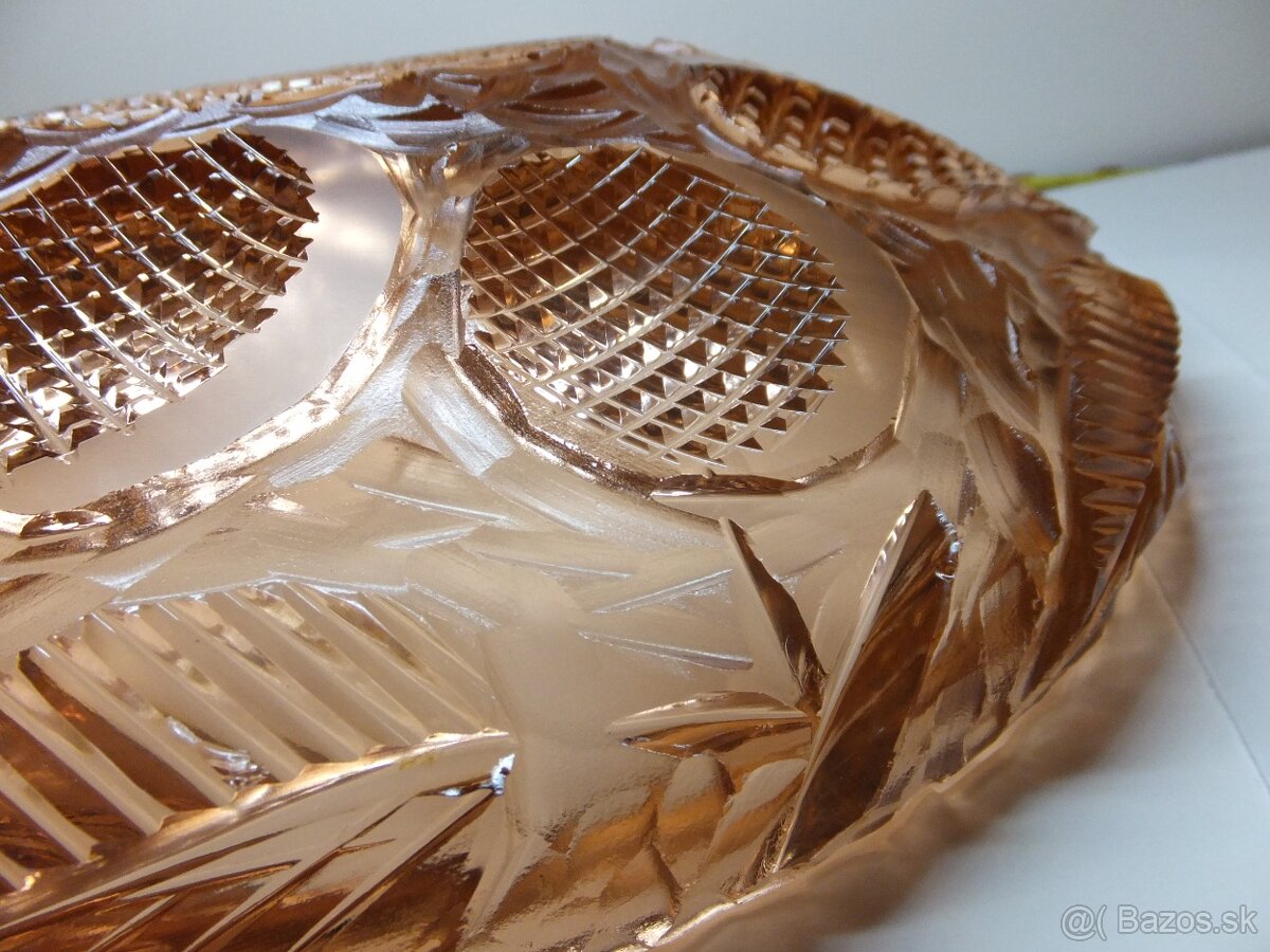 Bohatě broušená rosalinová velká mísa, váha 1713 g. - 7