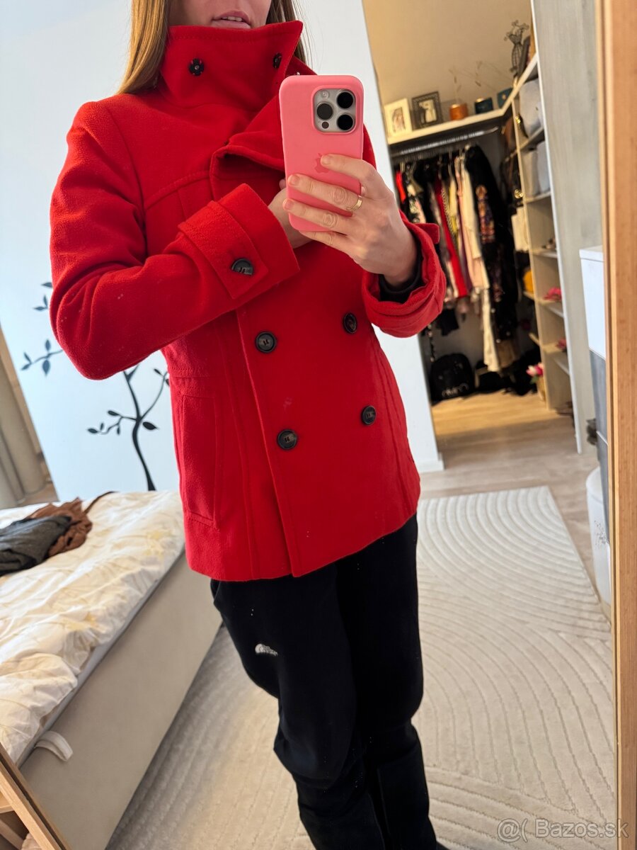H&M červený kabát krátky, veľkosť 40 (sedí na medium) - 7